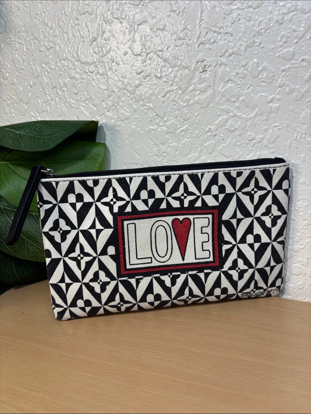 Brighton Black & Cream LOVE Pattern Canvas Wristlet